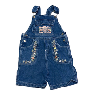 Harley-Davidson Blue Denim Short Overalls Size 6X Girl Embroidered Classic